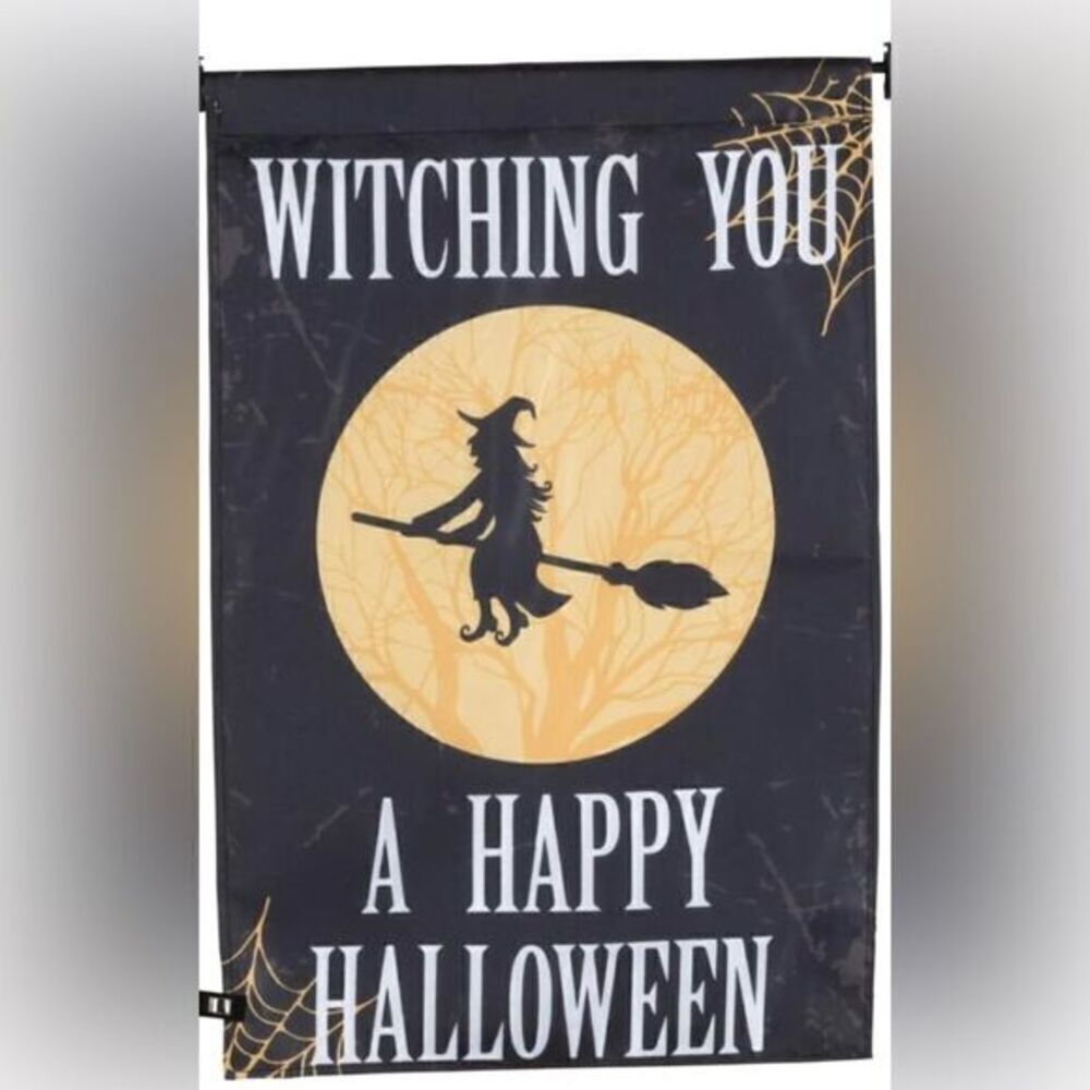 Witching You A Happy Halloween Witch Moon Broom Garden Yard FLAG- NEW 12" X 18"